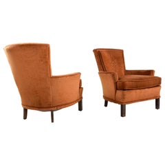 Copper Colored Velour Velvet Lounge Chairs Armchairs with Quilted Medallion