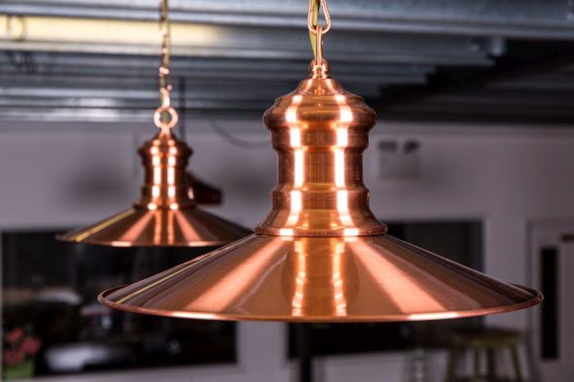 European Copper Coloured Flat Pendant Light, 20th Century For Sale