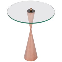 Copper Cone Shaped Side Table with Glass Top