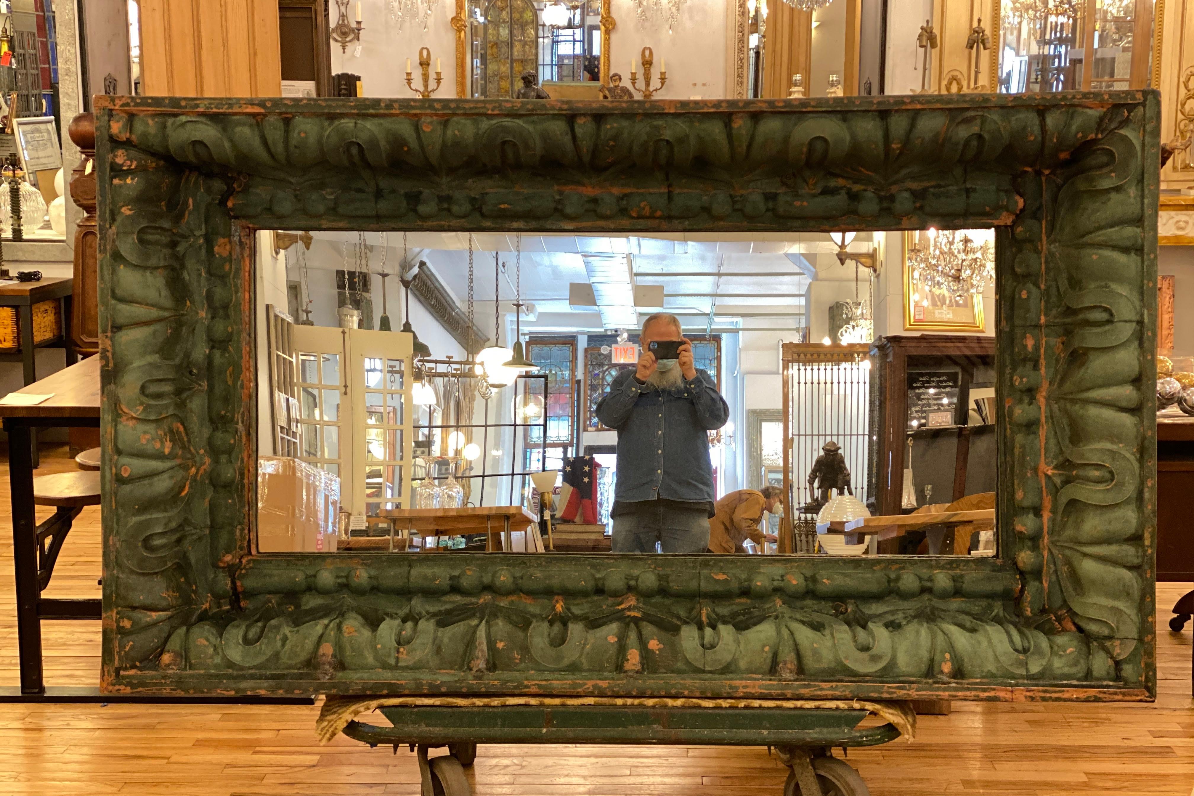 Copper Cornice Mirror with Original Verdigris Patina from NYC Building 2