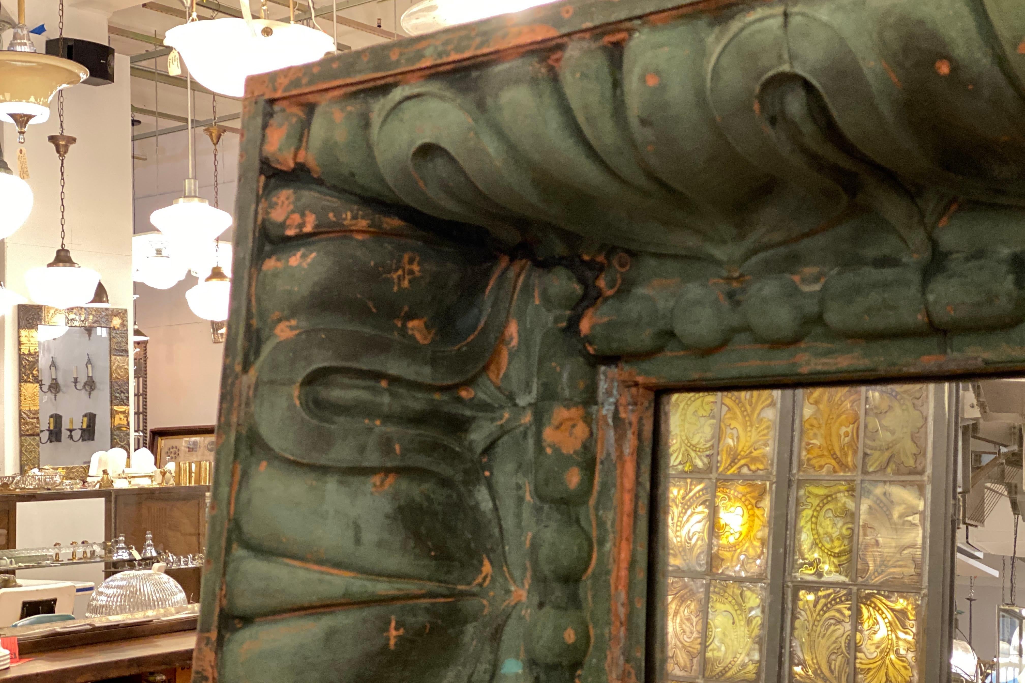 Copper Cornice Mirror with Original Verdigris Patina from NYC Building 4