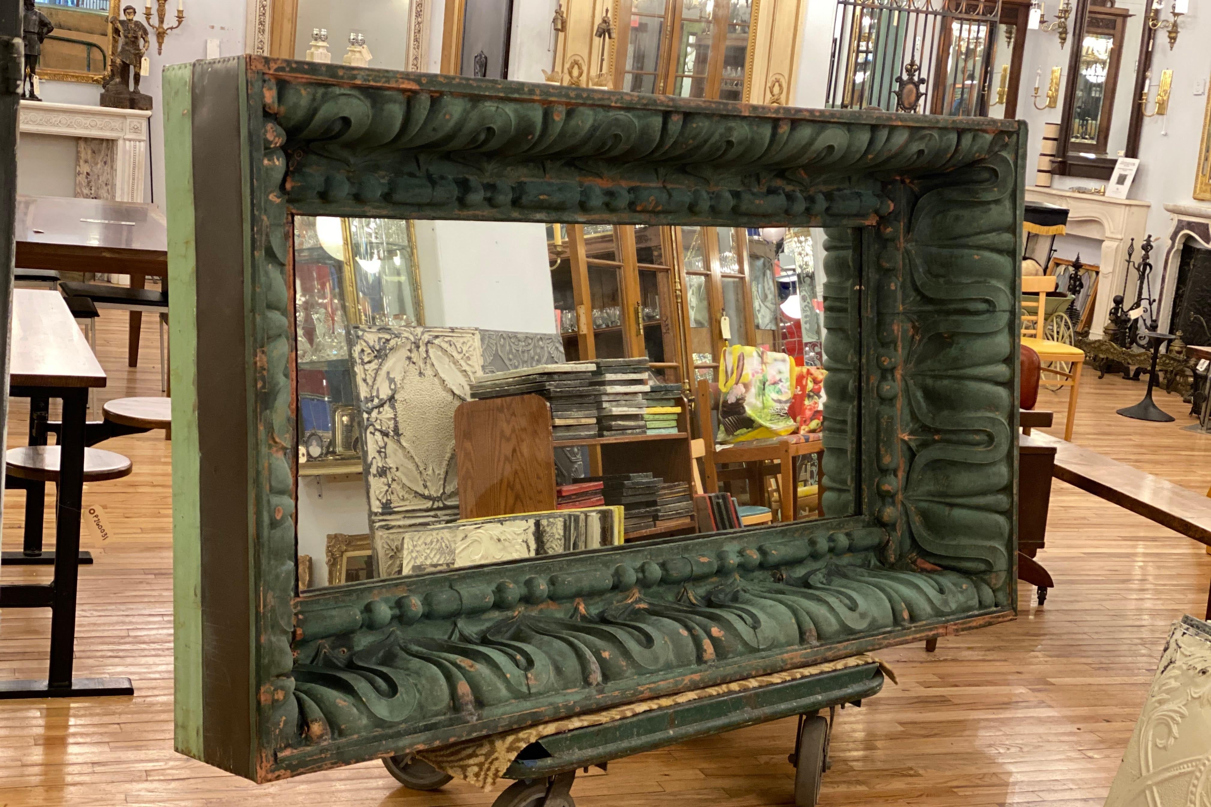 Copper Cornice Mirror with Original Verdigris Patina from NYC Building 8