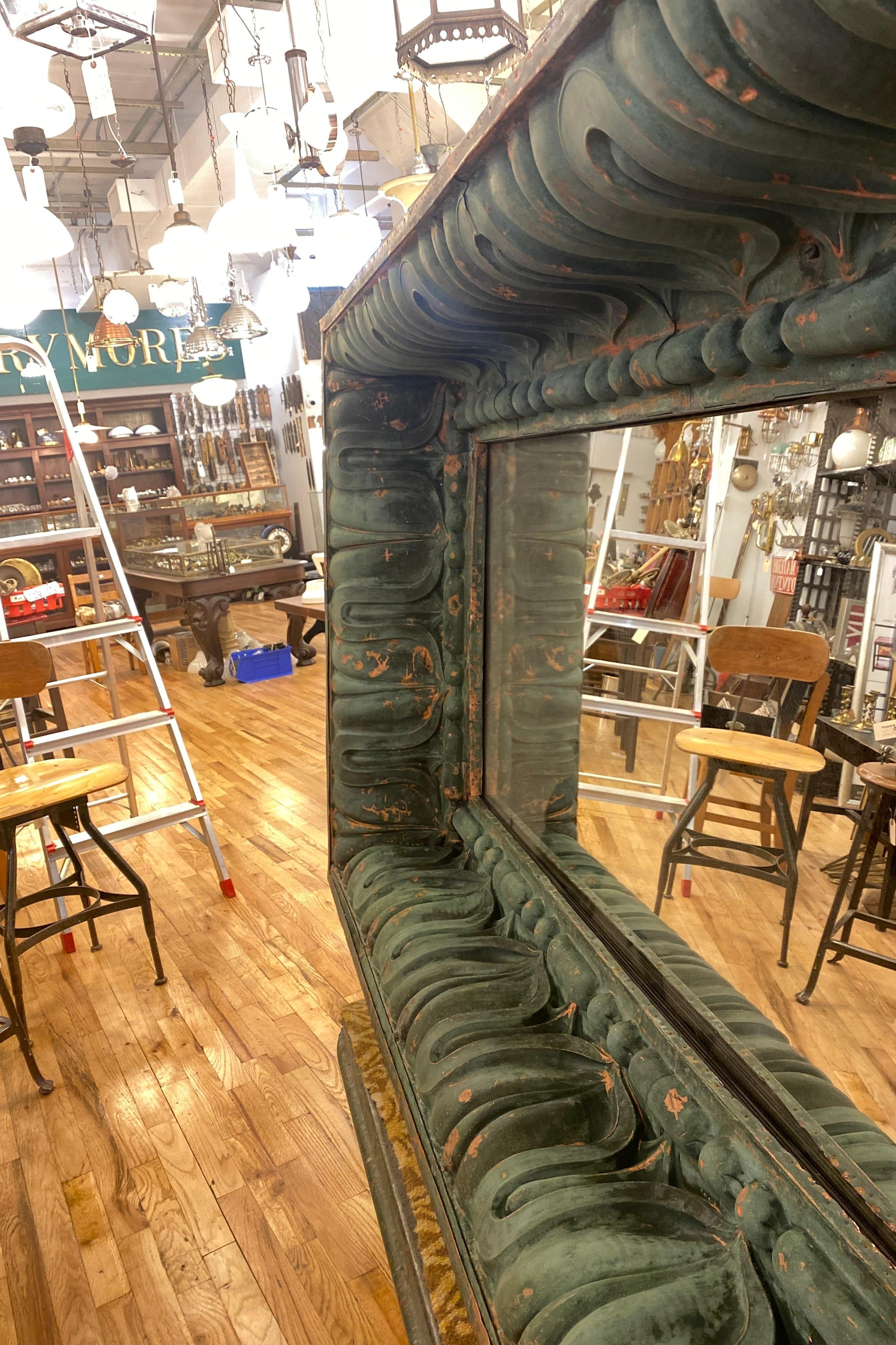 Copper Cornice Mirror with Original Verdigris Patina from NYC Building 11