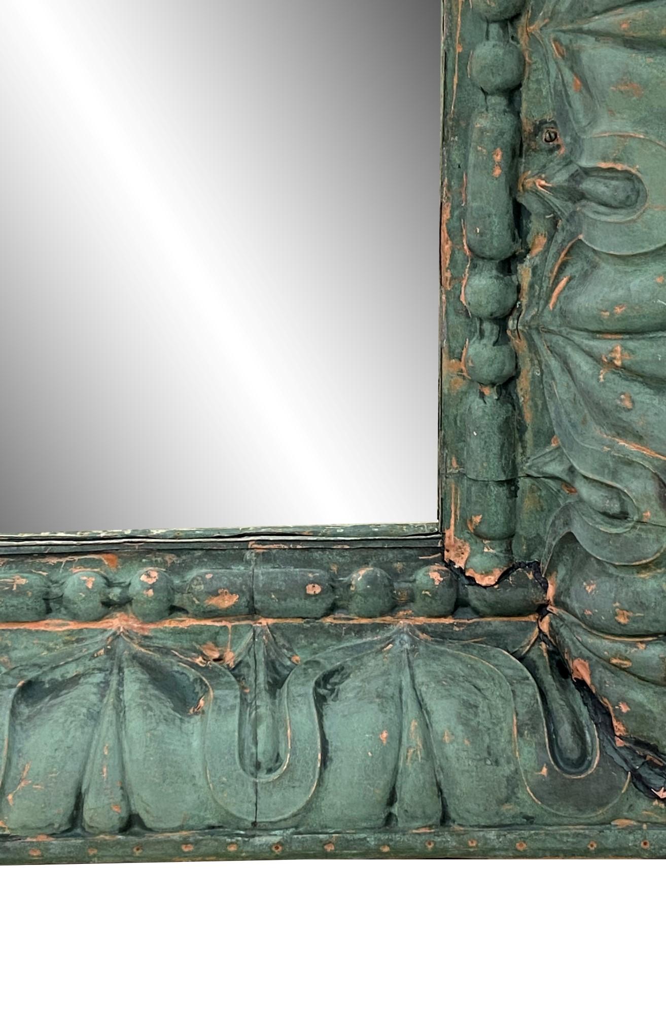 Beaux Arts Copper Cornice Mirror with Original Verdigris Patina from NYC Building