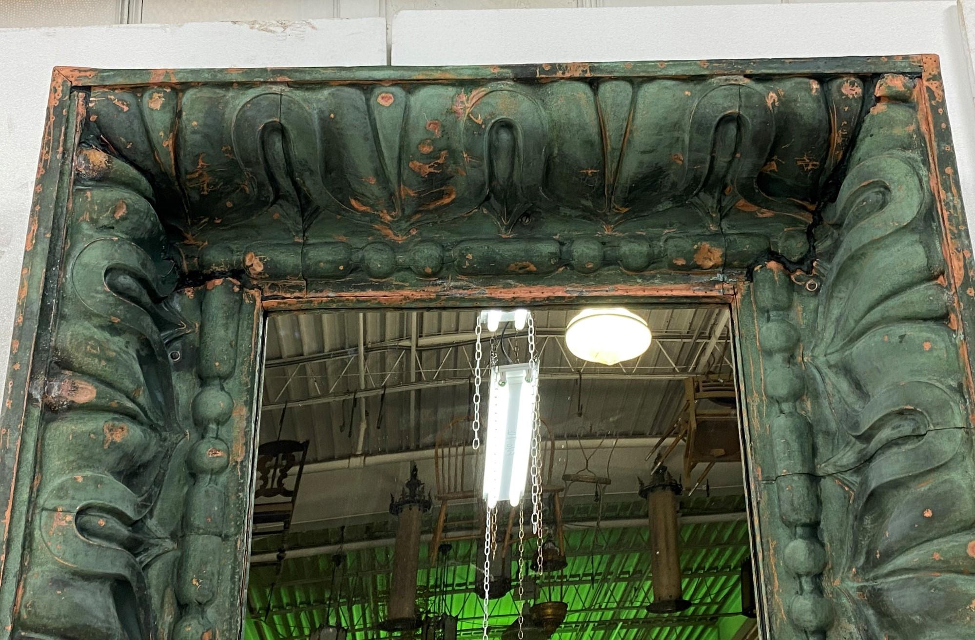 American Copper Cornice Mirror with Original Verdigris Patina from NYC Building