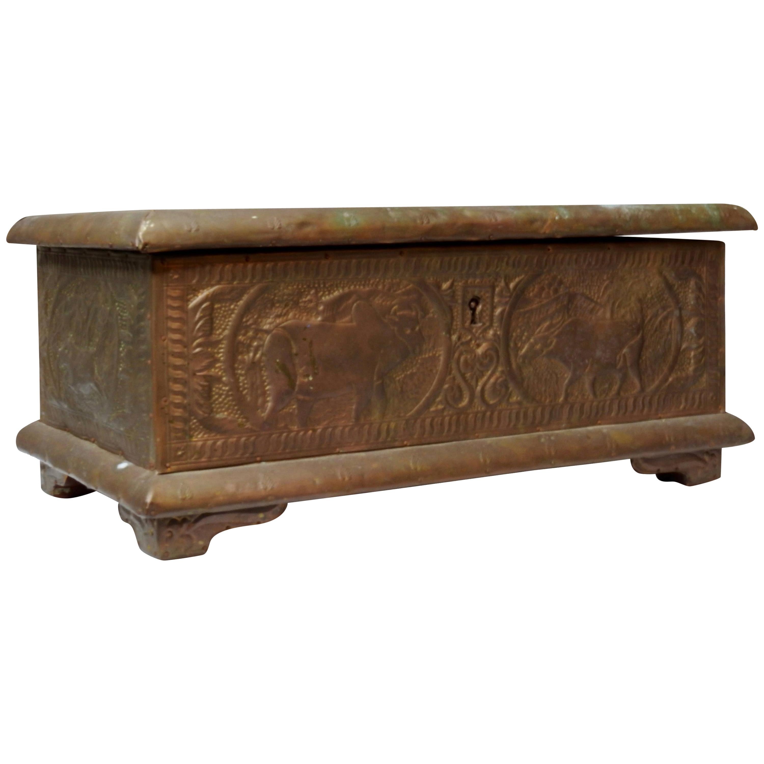 Copper Covered Cherrywood Box For Sale