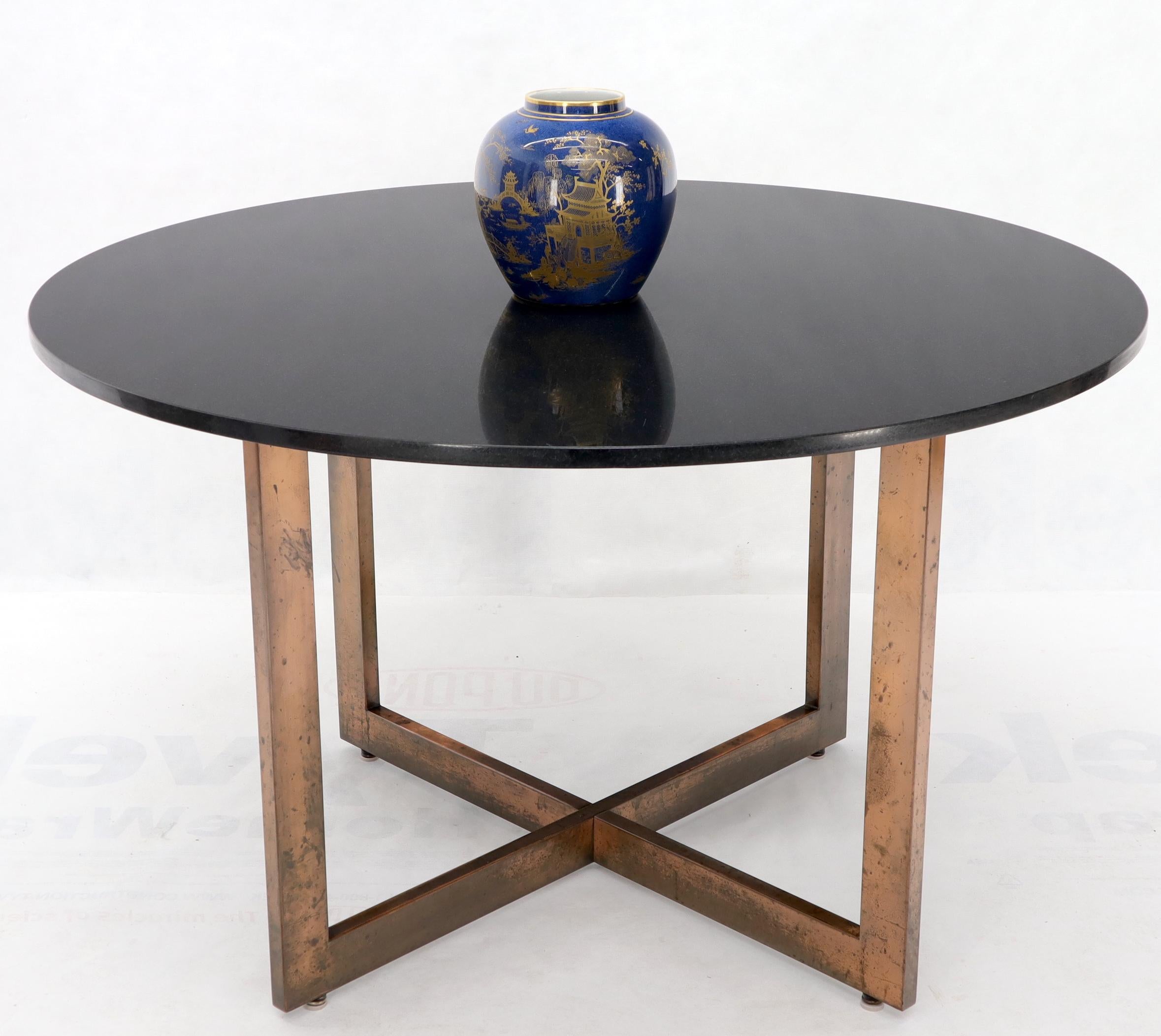 Mid-Century Modern Copper Cross Base Round Thick Granite Top Dining Conference Table