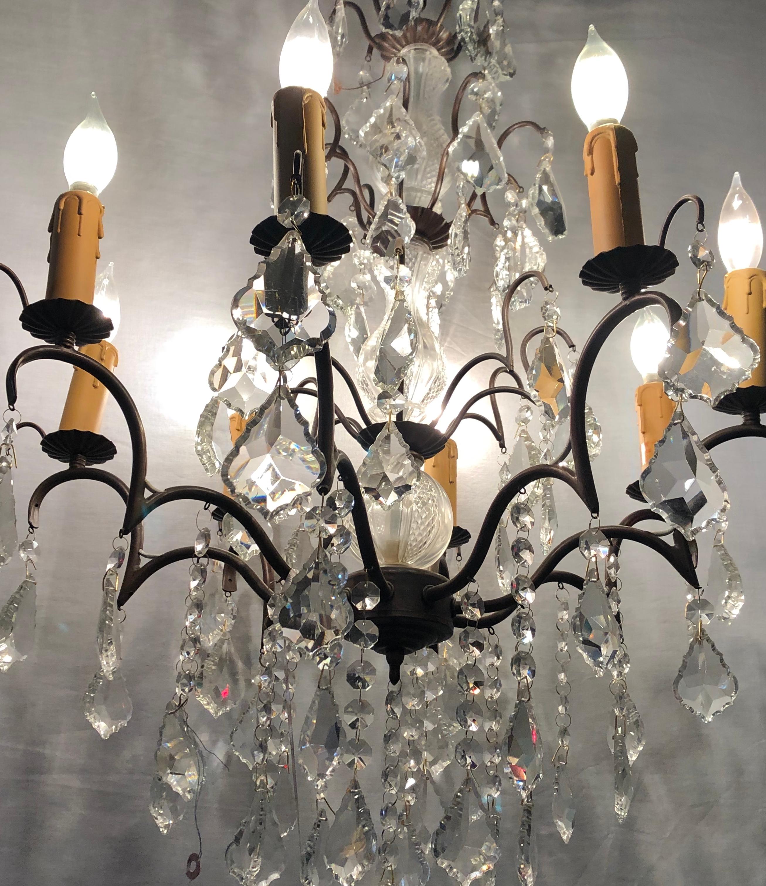 Copper Designed Metal and Crystal Chandelier with Centre Cut Glass Column For Sale 3