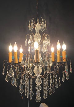 Copper Designed Metal and Crystal Chandelier with Centre Cut Glass Column