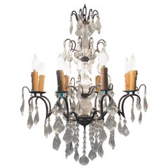 Copper Designed Metal and Crystal Chandelier with Centre Cut Glass Column
