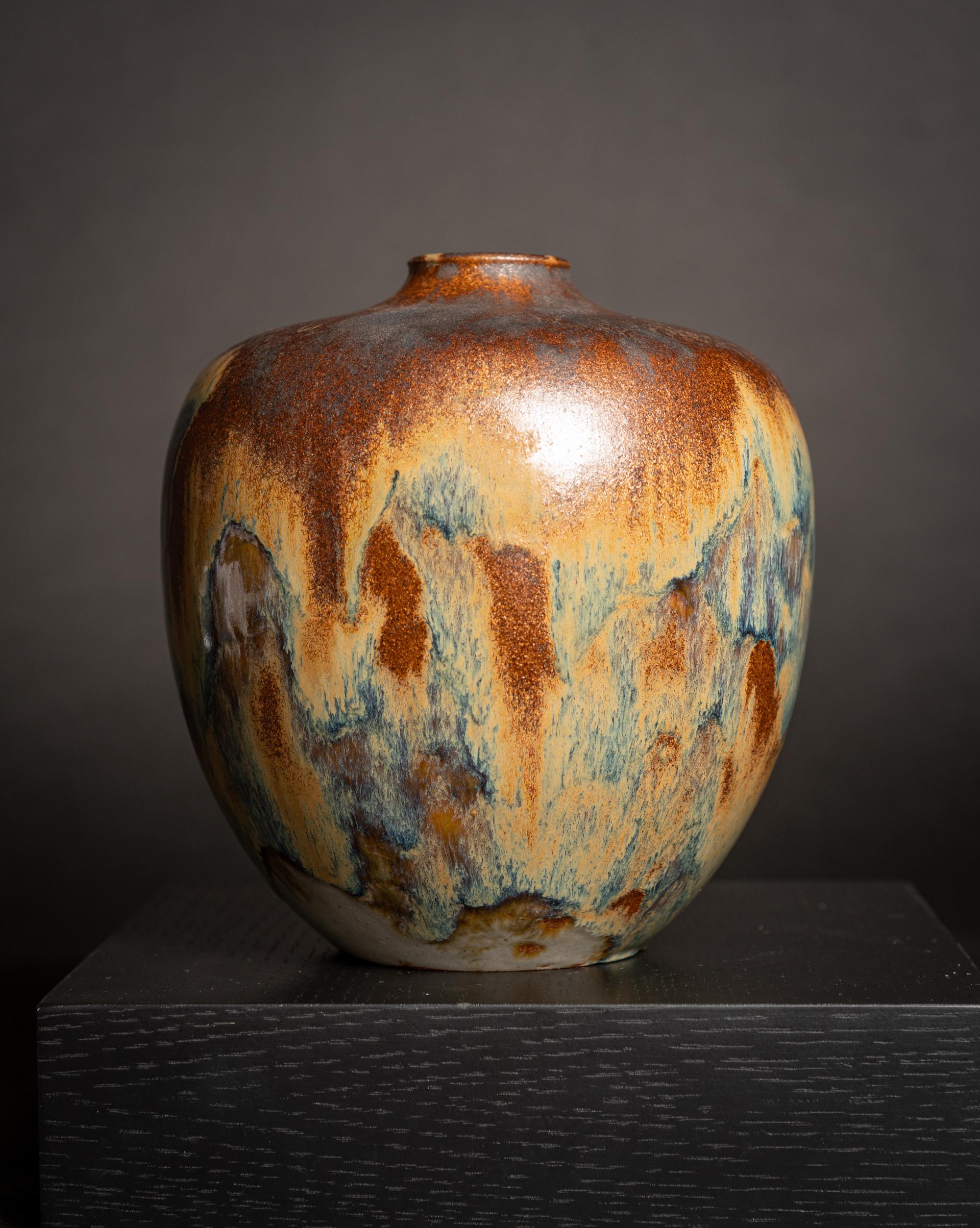 French Art Nouveau Stoneware Copper Drip Vase by Augusta Delaherche