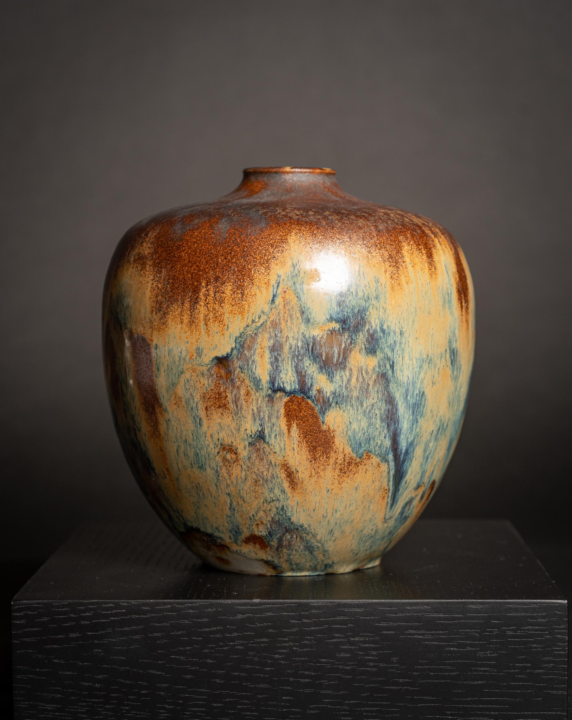 Glazed Art Nouveau Stoneware Copper Drip Vase by Augusta Delaherche