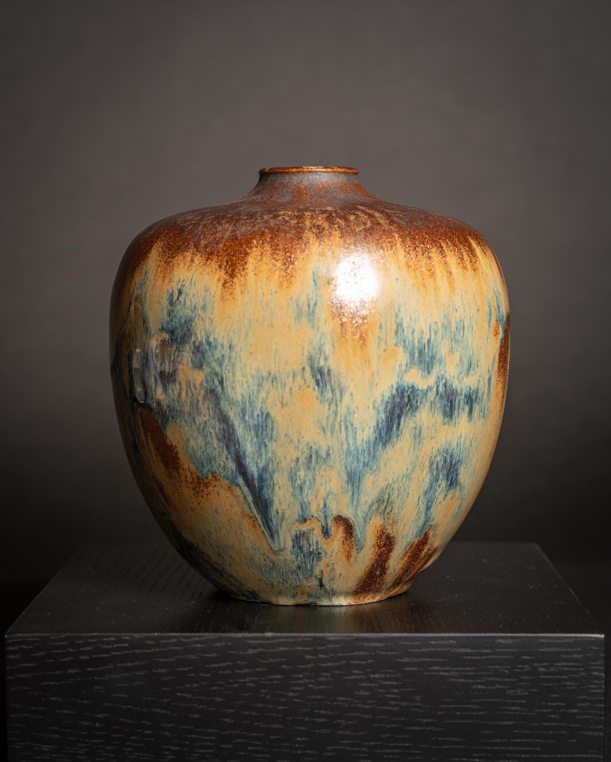 Art Nouveau Stoneware Copper Drip Vase by Augusta Delaherche In Excellent Condition In Chicago, US