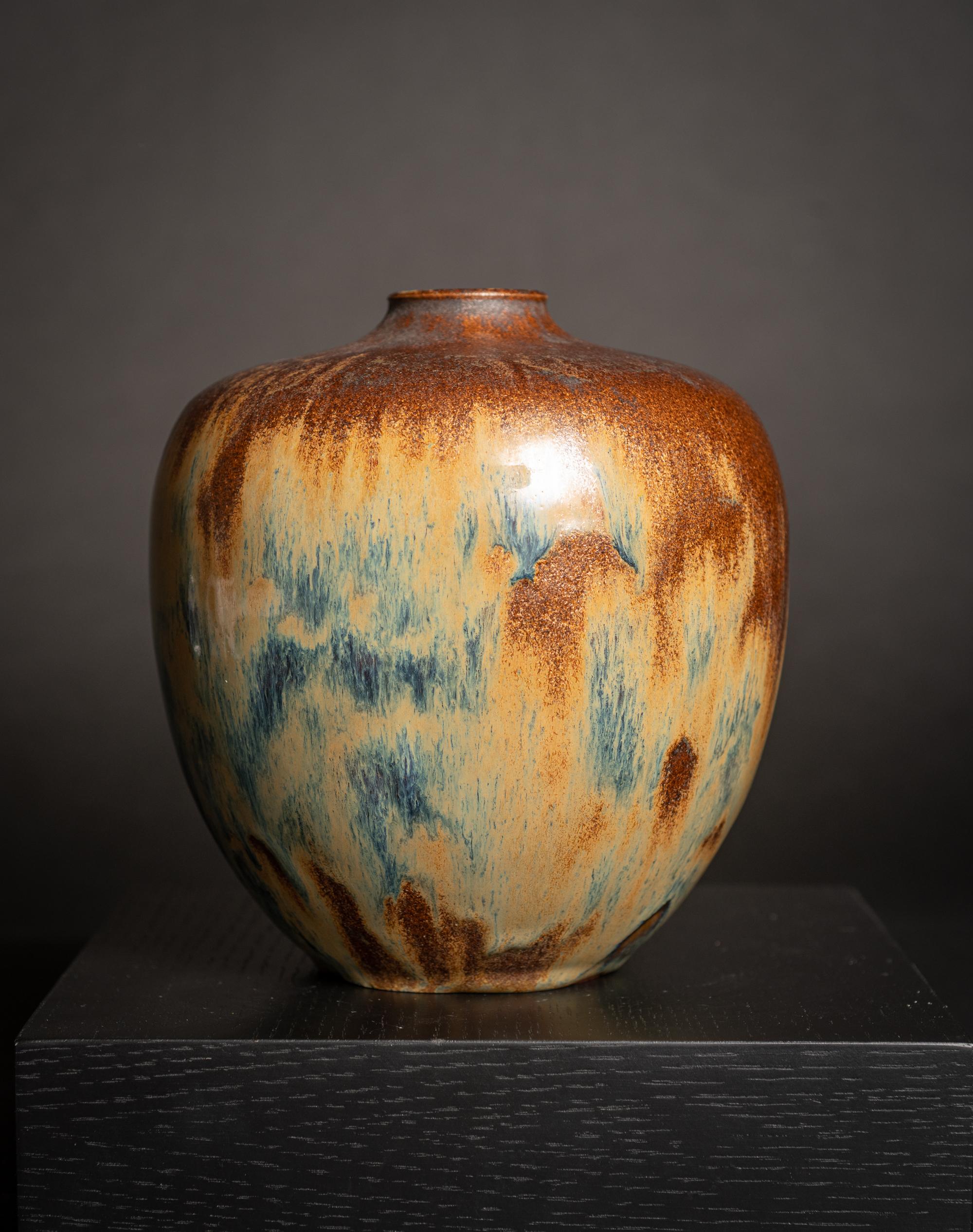 Early 20th Century Art Nouveau Stoneware Copper Drip Vase by Augusta Delaherche