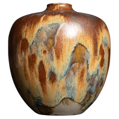 Antique Art Nouveau Stoneware Copper Drip Vase by Augusta Delaherche