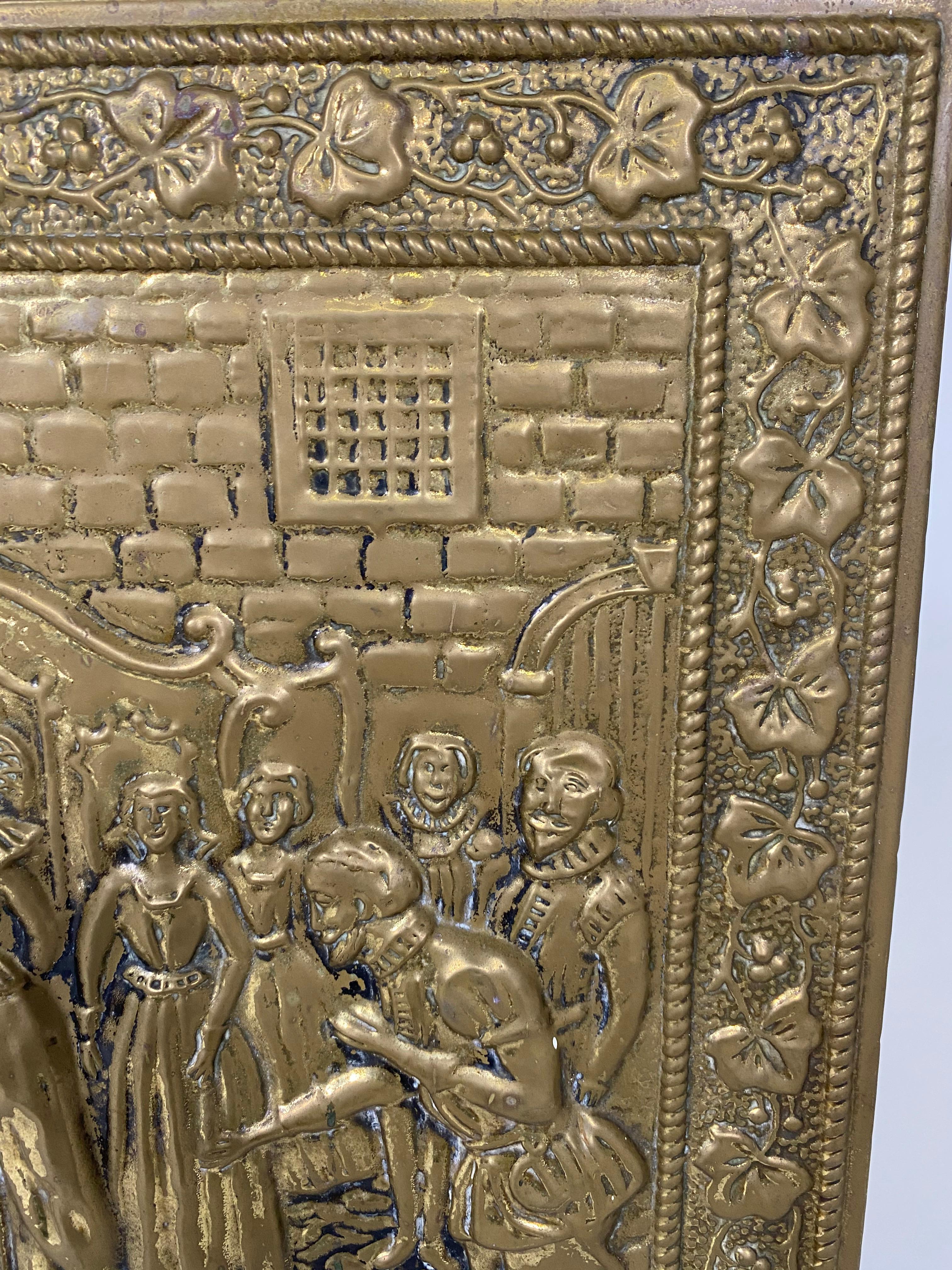 Hand-Crafted Copper Embossed Fireplace Screen Fire Screen, 1920's For Sale