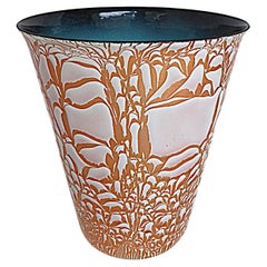 Vaso in rame smaltato di grandi dimensioni del Mid Century Modern Design Astratto Harold Tshler anni '50