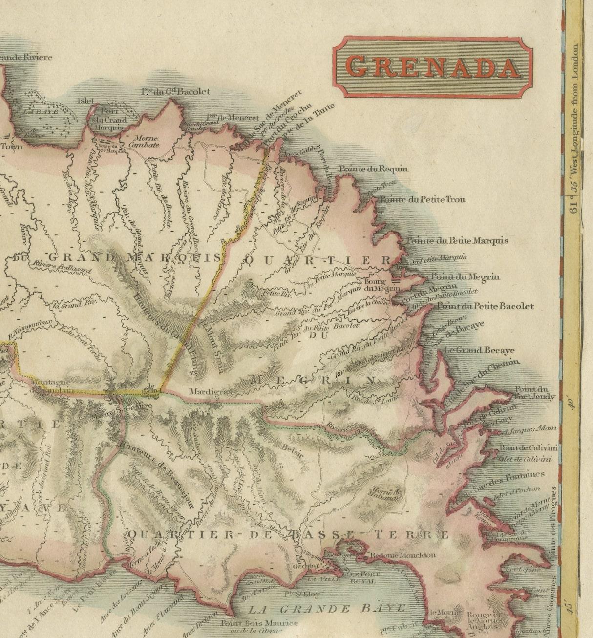 John Thomson's original antique map of Grenada, dating back to 1810 and hailing from Edinburgh, stands as a testament to meticulous cartography. This historical piece, adorned with original outline coloring, embodies a significant contribution to