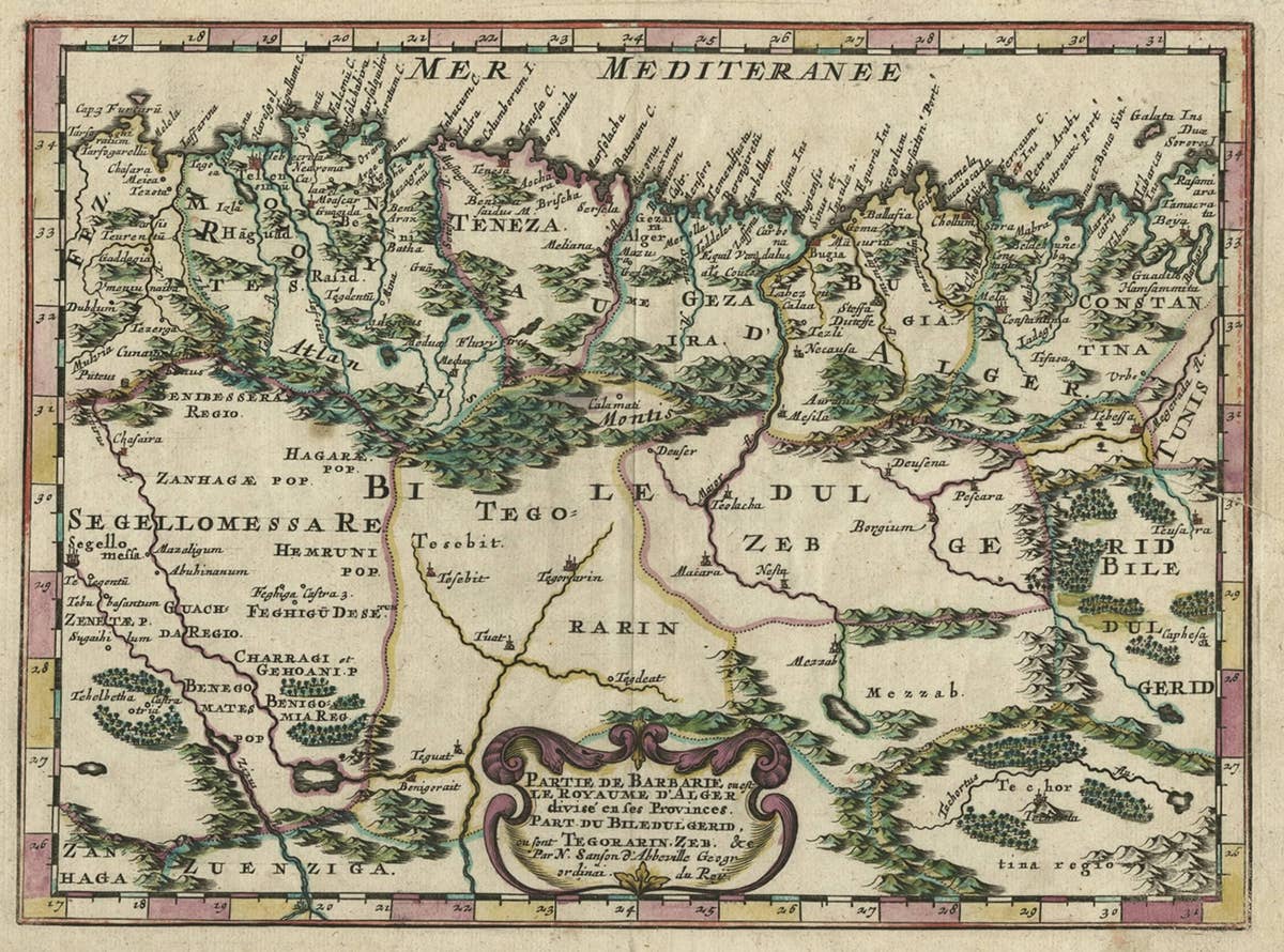 Copper-Engraved Map Showing the Algerian Coast of North Africa, Published 1683