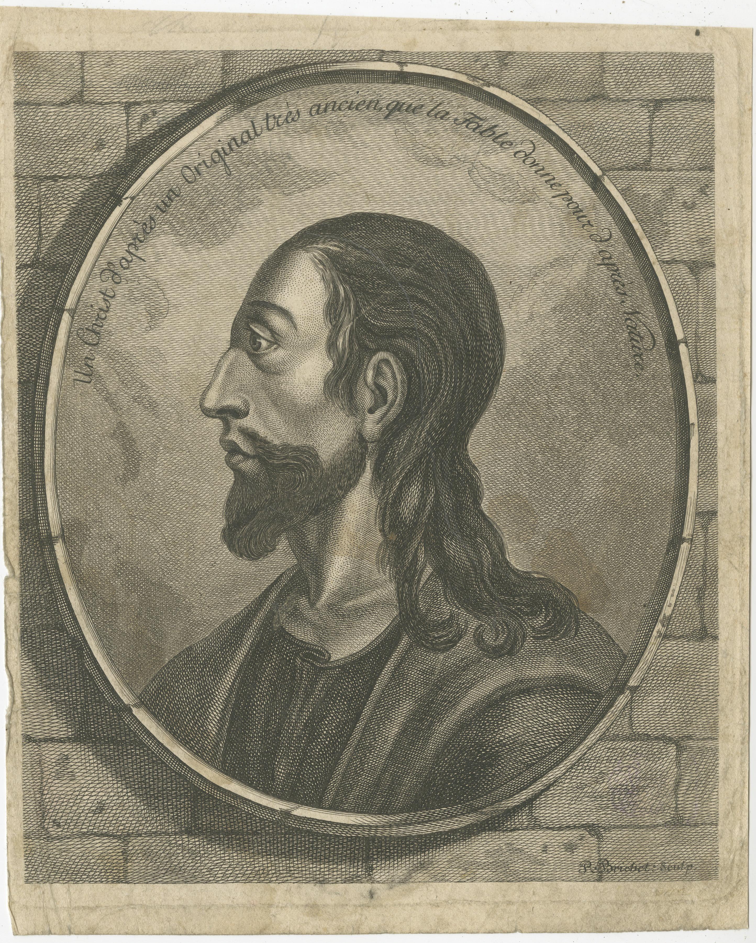 Copper Engraved Portrait of Jesus Christ by Robert Brichet, around 1800 In Fair Condition For Sale In Langweer, NL