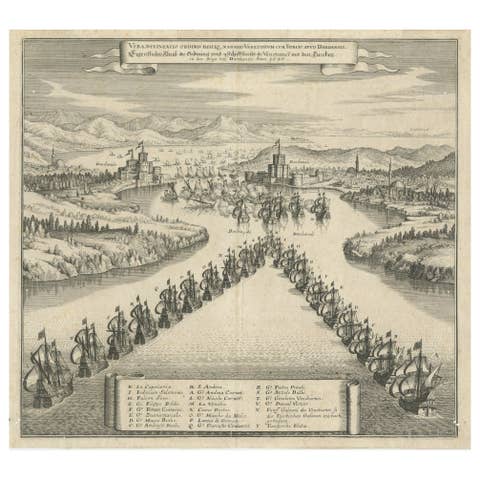 Copper Engraving by Merian of The Battle Fleet off Constantinople, 1646