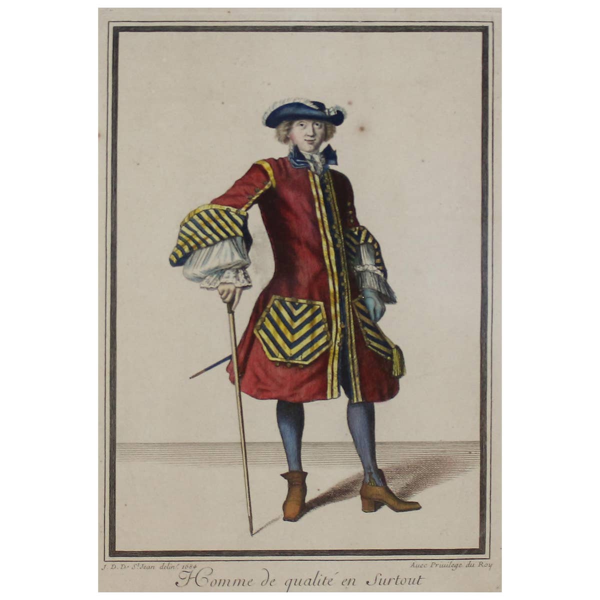 Copper Engraving Depicting the High Quality of the Fashion Under Louis XIV, 1684