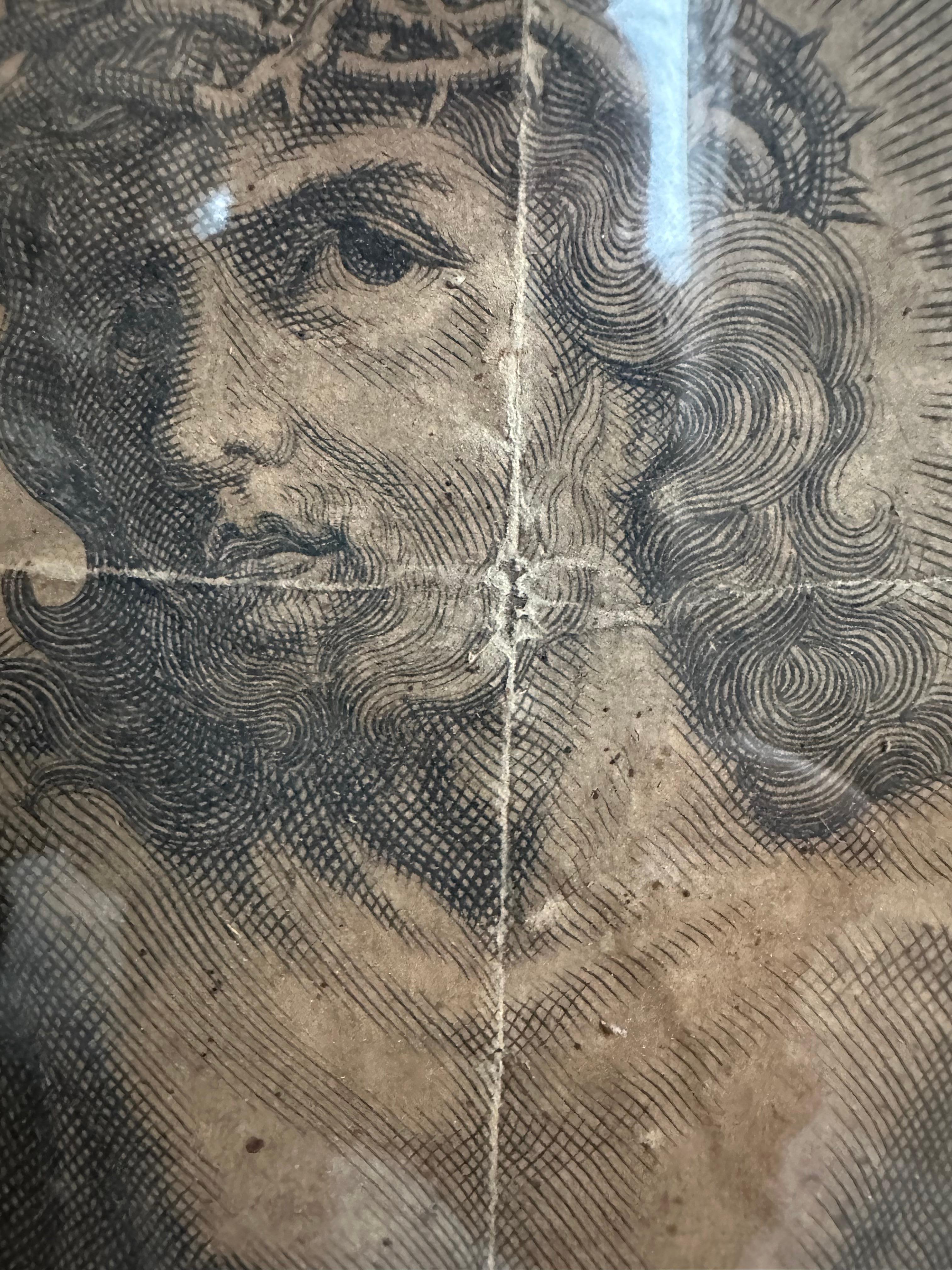 Kupferstich: Jesus am Kreuz mit Vanitas-Symbolen und Passionsarbeit im Angebot 10