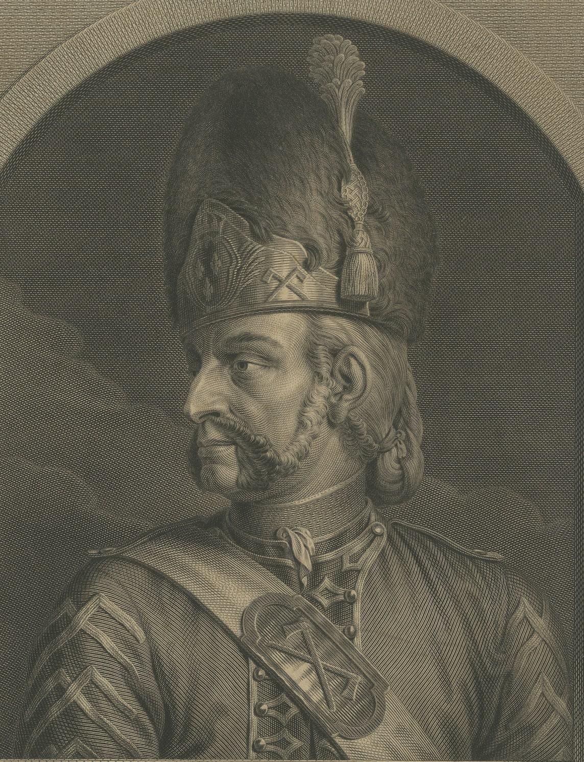 This original print is Johann Georg Wille's copper engraving of a Sappeur of the Swiss Guard from 1779. Wille was a notable artist and engraver known for his portraits and engravings during the 18th century.

The piece depicts a half-length portrait