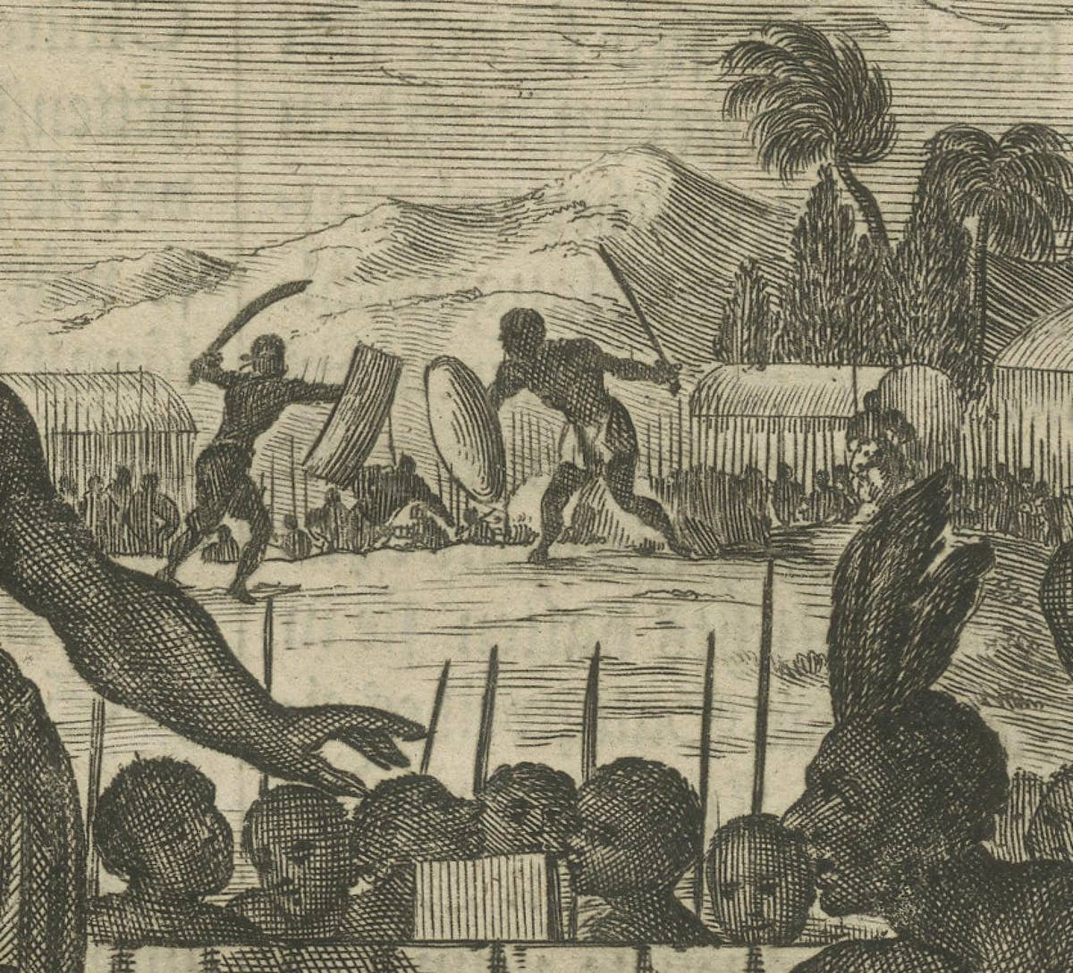 Copper Engraving of Ceremonial Life in New Spain by Montanus, 1673