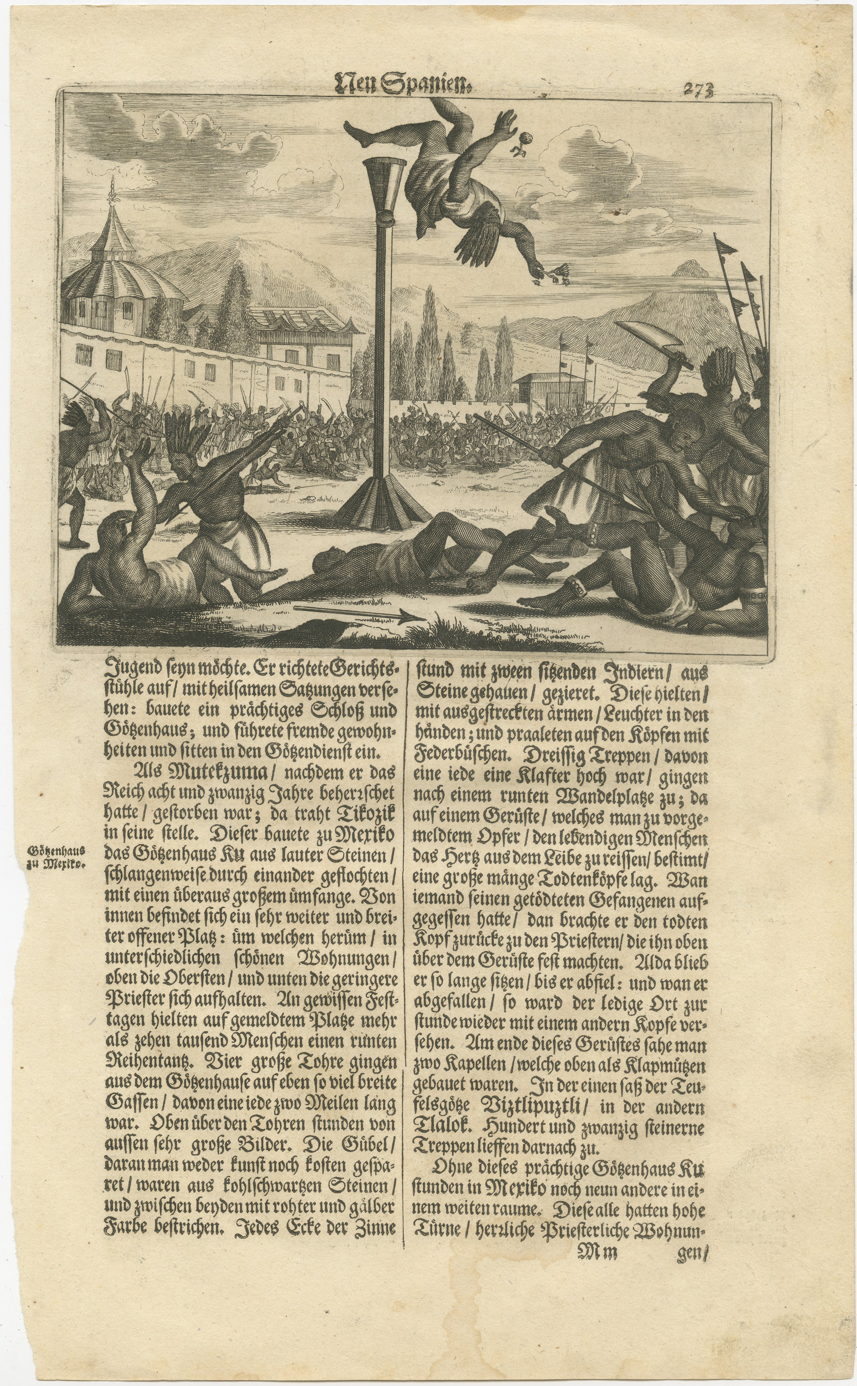 Copper Engraving of Conquest and Culture in New Spain by Montanus, 1673 In Good Condition For Sale In Langweer, NL