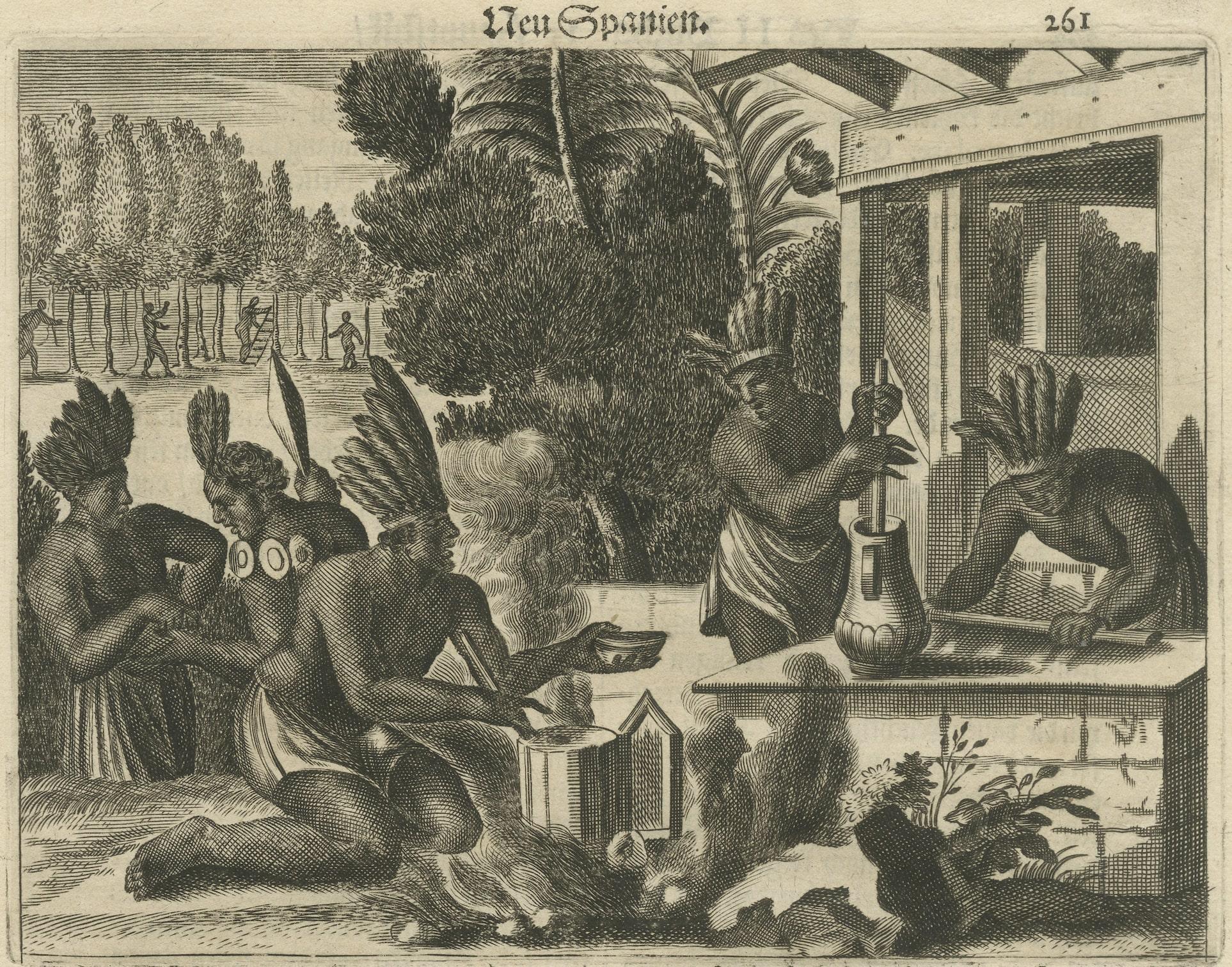 Engraved Copper Engraving of Daily Life in New Spain in The 17th Century, 1673 For Sale