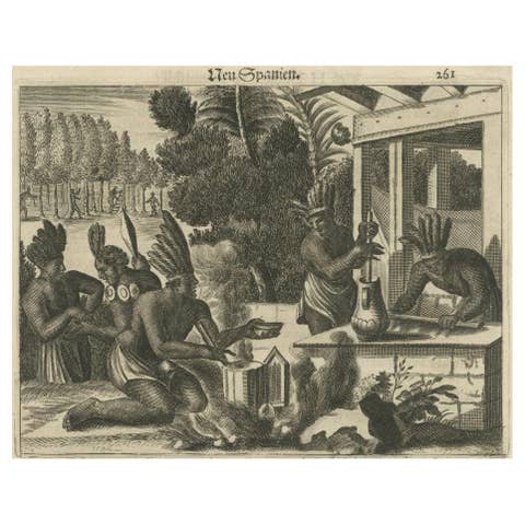 Copper Engraving of Daily Life in New Spain in The 17th Century, 1673
