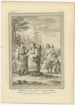 Copper Engraving of Kamchadal Women from Kamchatka, Russia, 1770