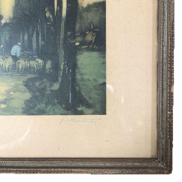 Mid-20th Century Copper Engraving of Shepherd by Trees Signed by Artist For Sale