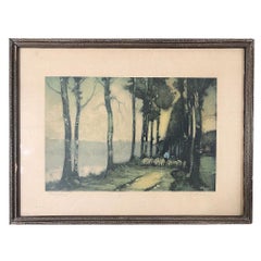 Copper Engraving of Shepherd by Trees Signed by Artist