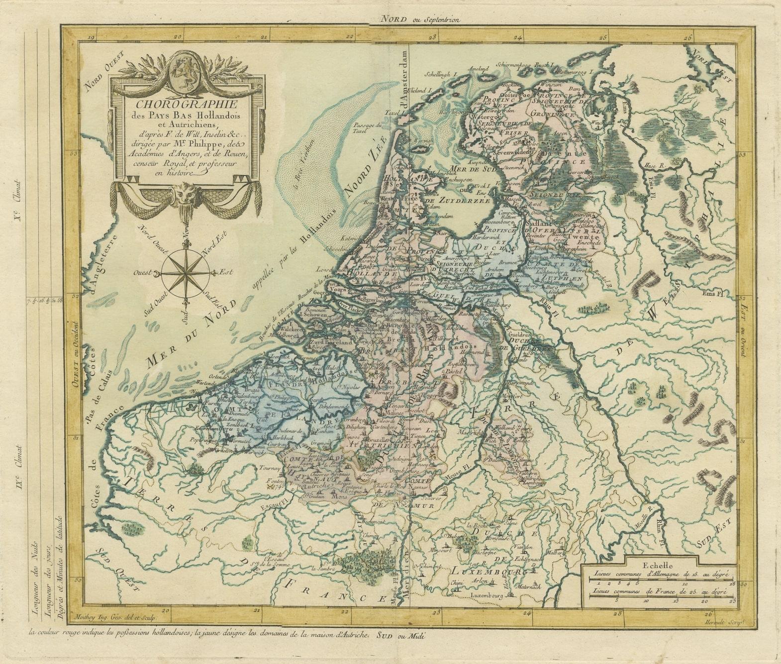 Engraved Copper Engraving of The Dutch and Austrian Netherlands Handcolored, 1772 For Sale