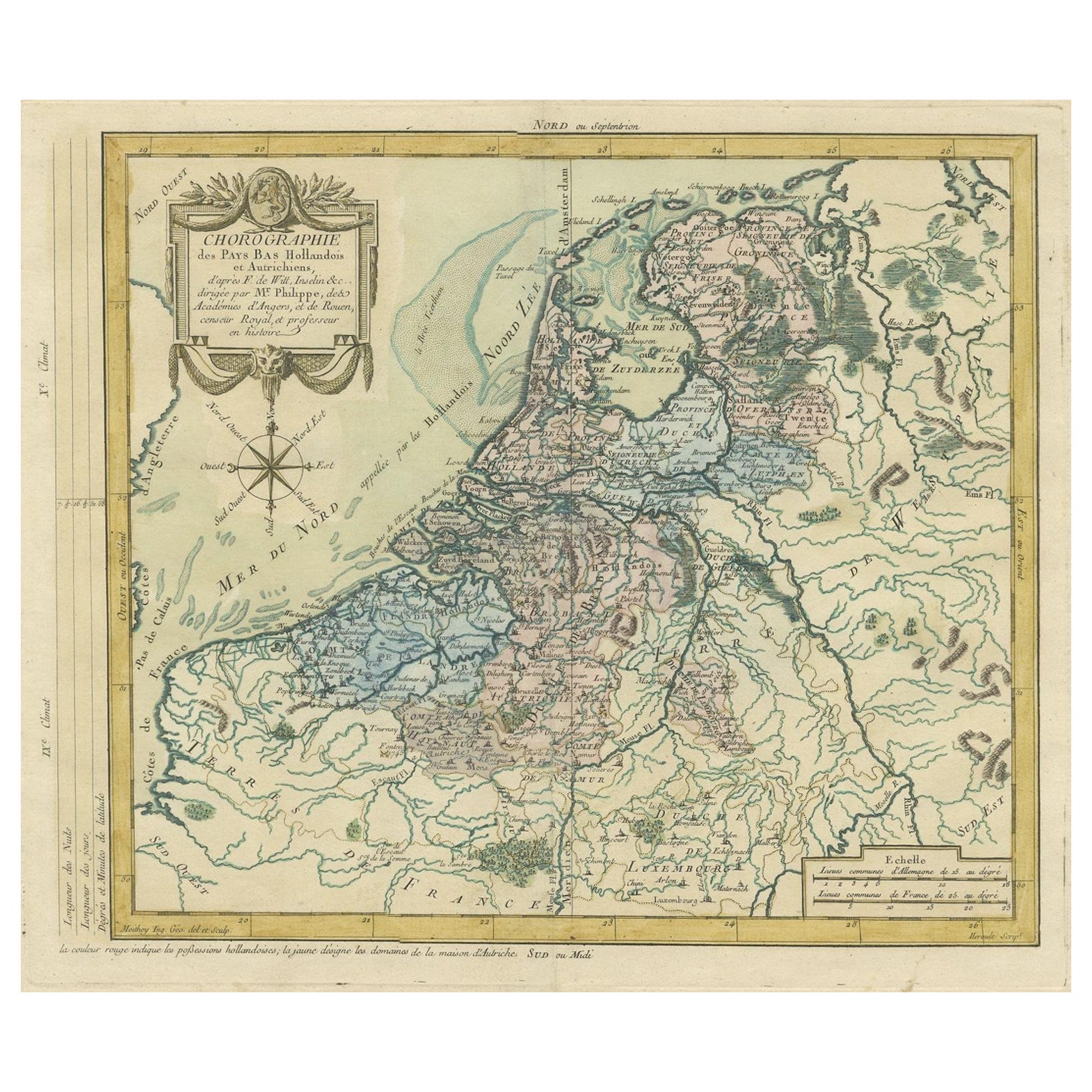 Kupferstich der niederländischen und österreichischen Niederlande, handkoloriert, 1772 im Angebot