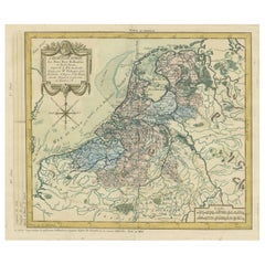 Gravure sur cuivre des Pays-Bas néerlandais et autrichiens colorée à la main, 1772