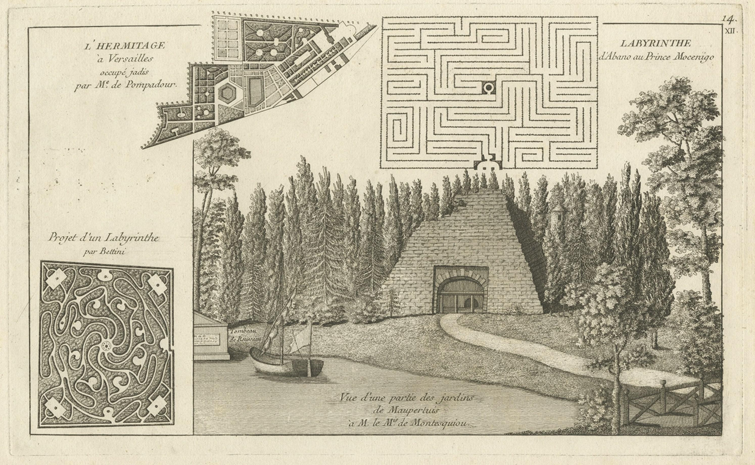 Copper Engraving Showing a Labyrinth & the Hermitage of Versailles France, 1776 In Good Condition For Sale In Langweer, NL