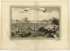 Gravure sur cuivre avec une vue panoramique de Mexico, 1754
