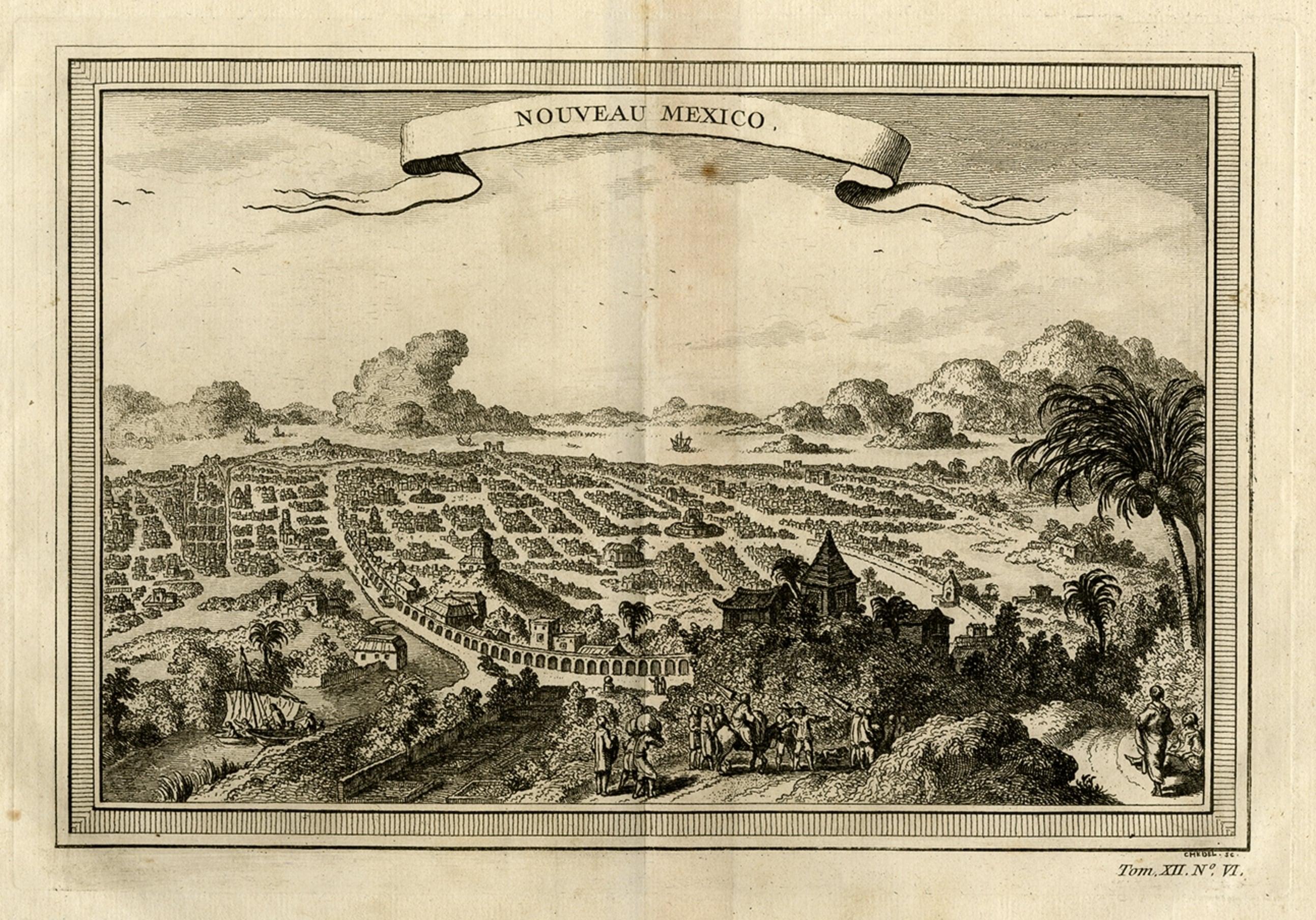 Copper Engraving with a Panoramic View of Mexico City, 1754 In Good Condition For Sale In Langweer, NL
