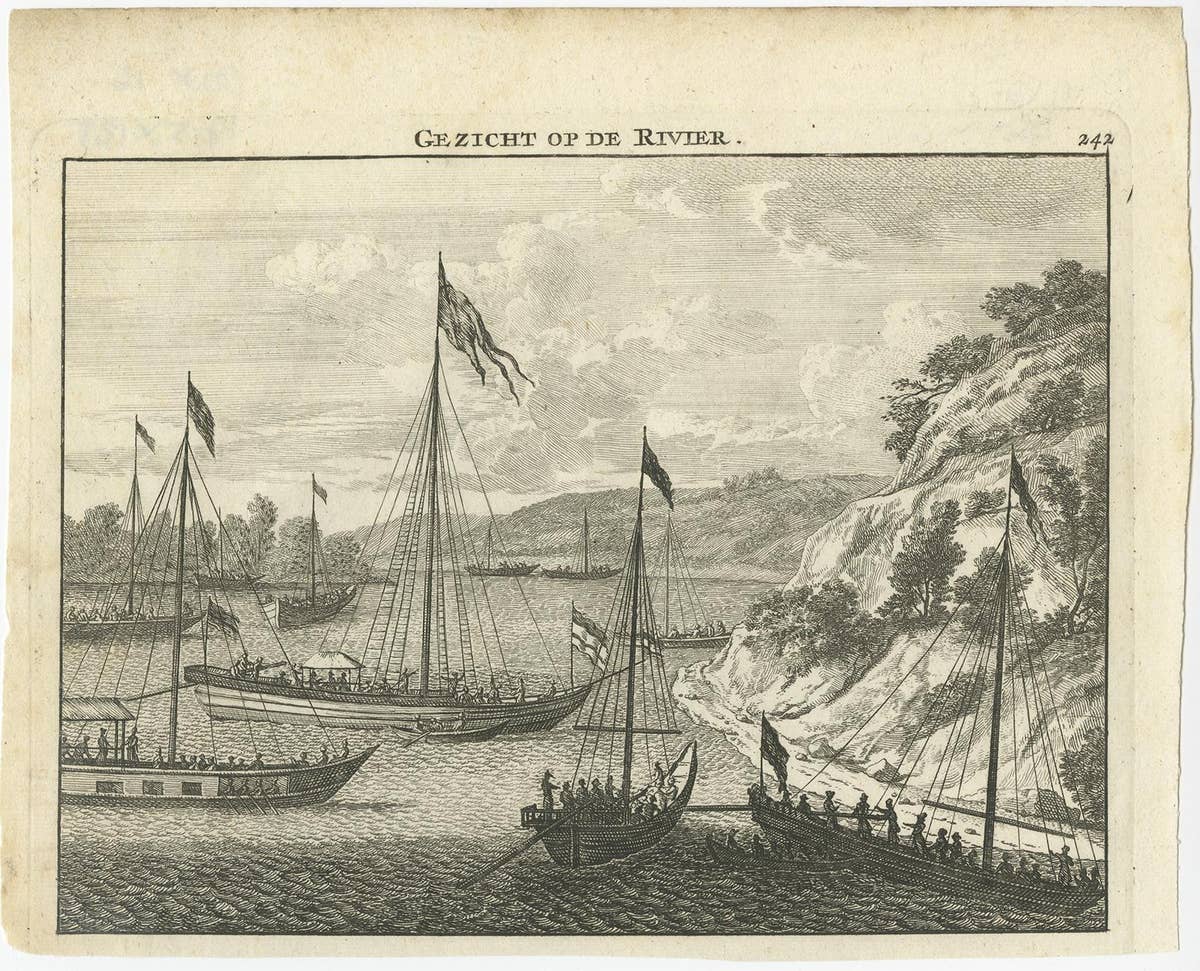 Copper Engraving with a View on the Volga River in Russia, 1714