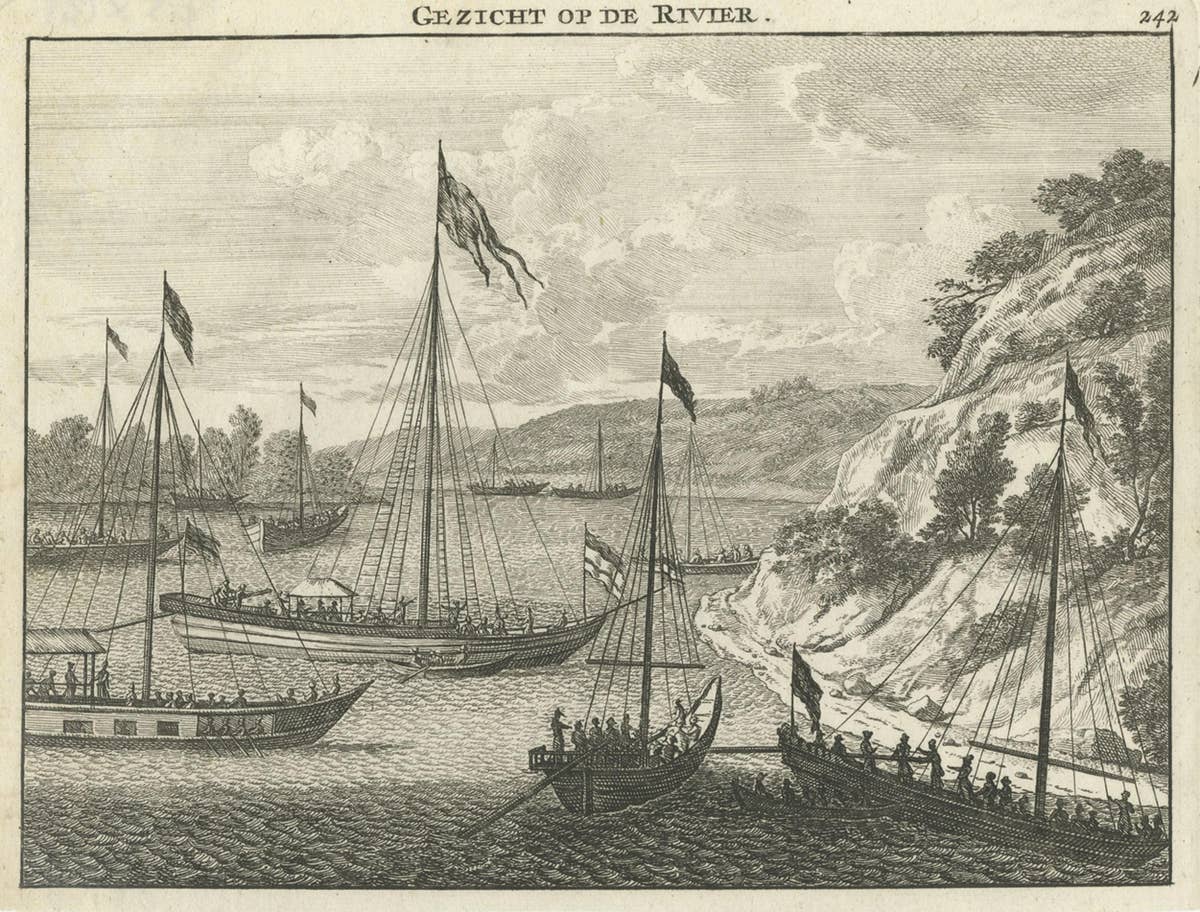 Copper Engraving with a View on the Volga River in Russia, 1714