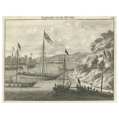 Copper Engraving with a View on the Volga River in Russia, 1714