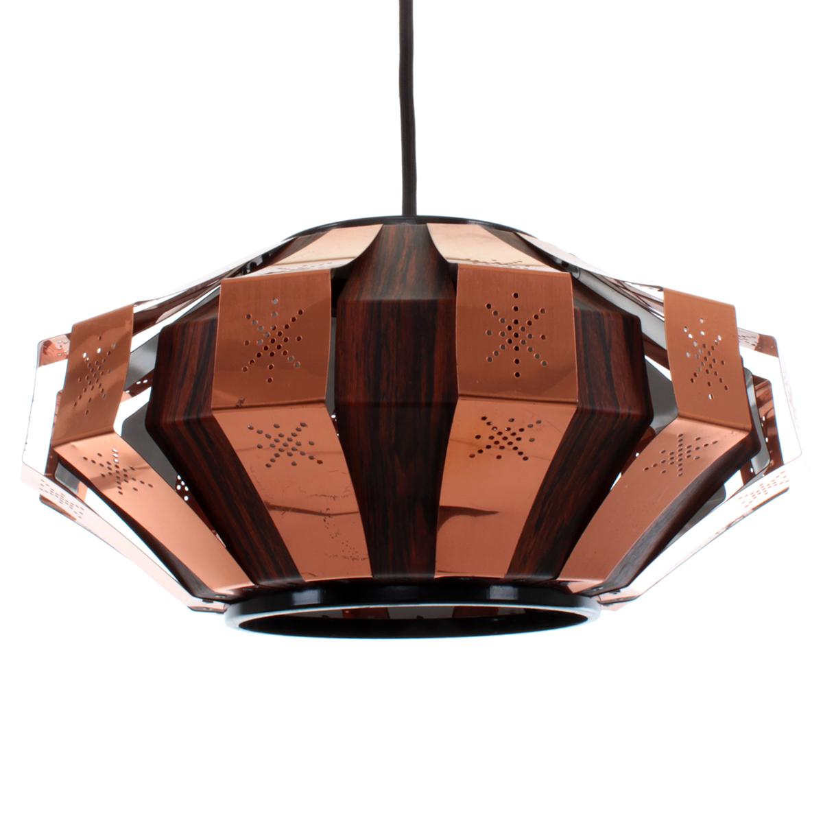 Lacquered Copper and Faux Rosewood Pendant Light by Danish Coronell in the 1970s