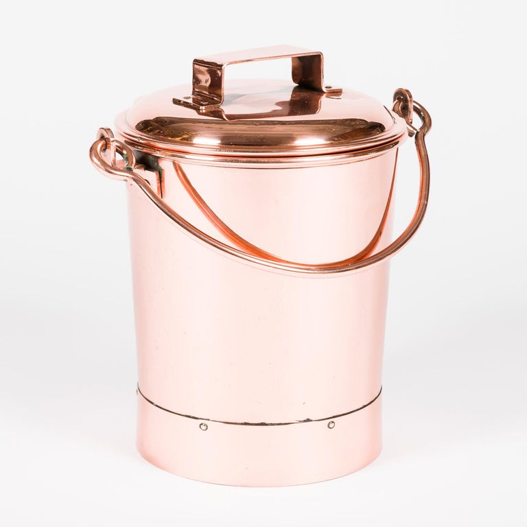 Copper fire bucket with lid and swing handle For Sale at 1stDibs