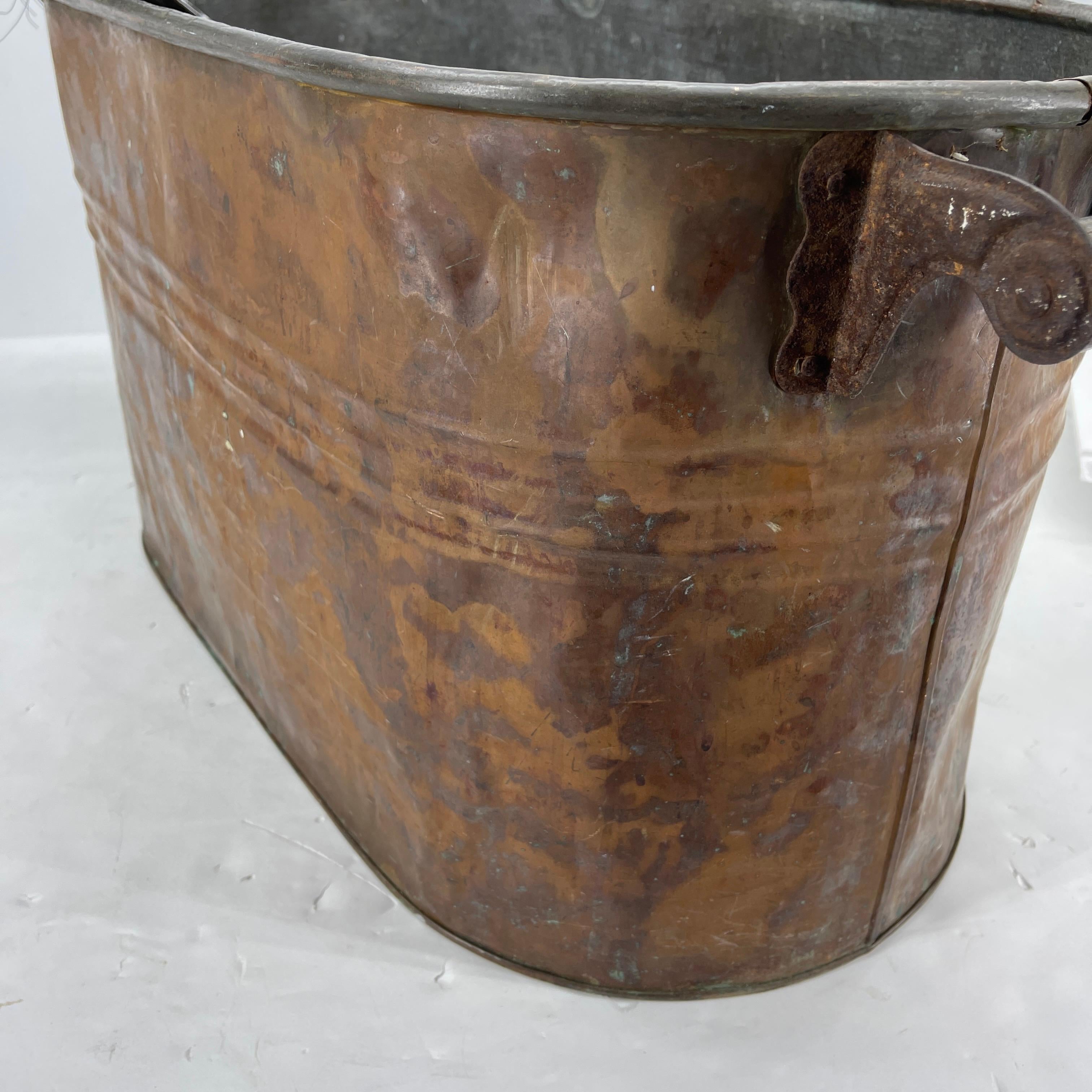 Copper Fireplace Log Bucket with Black Iron Tools, 19th Century French Napoleon 4