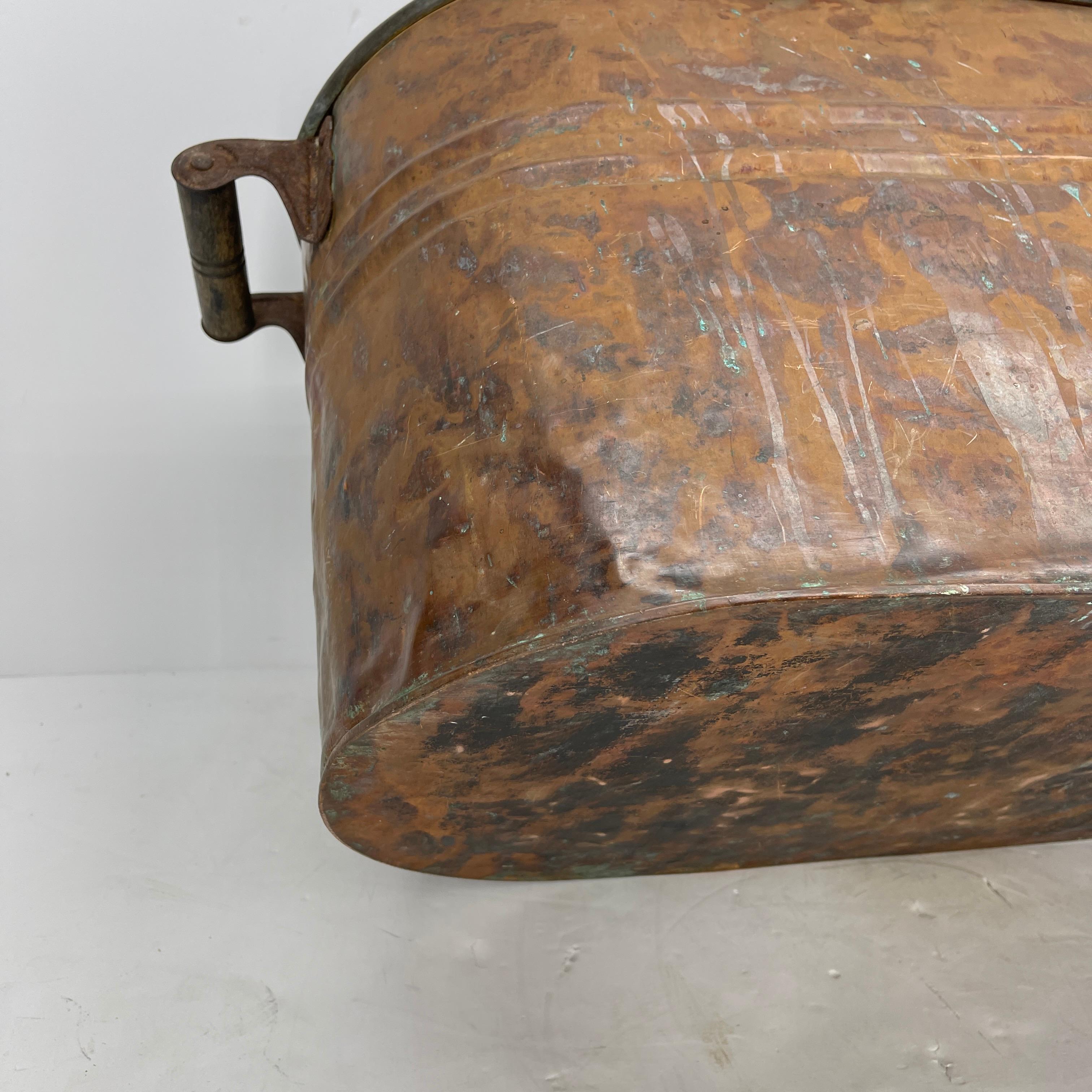Copper Fireplace Log Bucket with Black Iron Tools, 19th Century French Napoleon 6