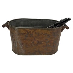 Copper Fireplace Log Bucket with Black Iron Tools, 19th Century French Napoleon