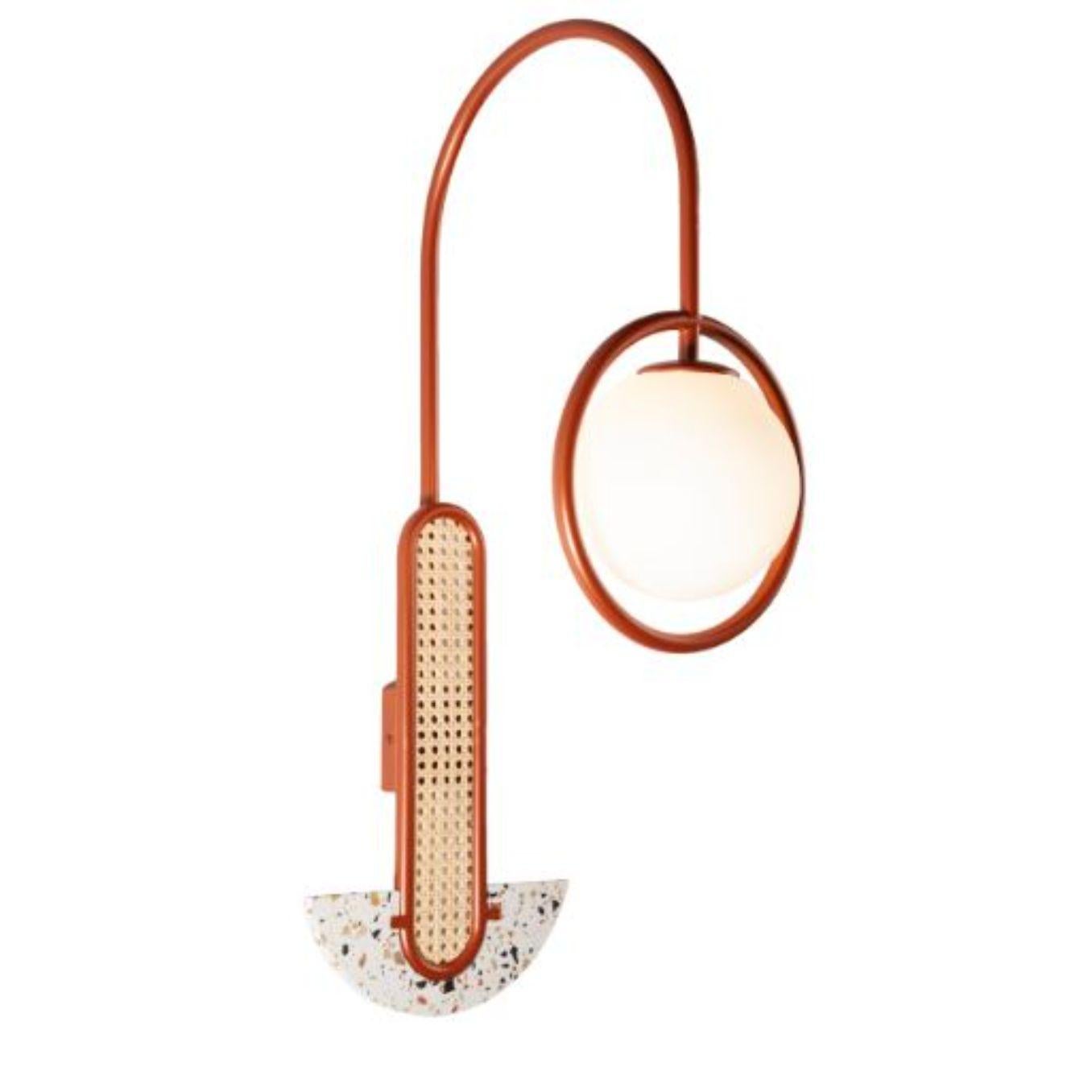 Copper Frame wall lamp by Dooq
Dimensions: W 45 x D 28 x H 85.5 cm
Materials: lacquered metal, rattan, terrazzo.
Also available in different colors.

Information:
230V/50Hz
1 x max. G9
4W LED

120V/60Hz
1 x max. G9
4W LED

All our lamps can be wired